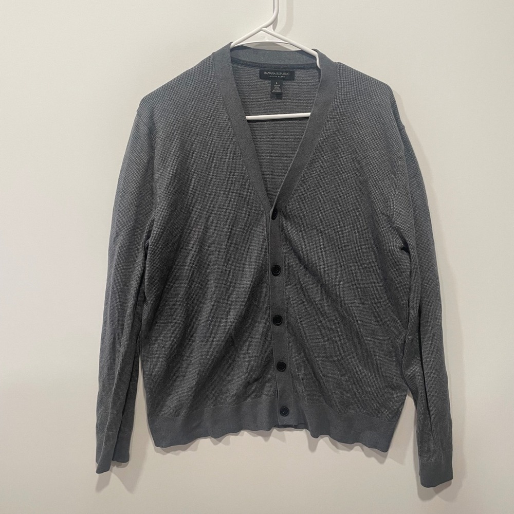 Banana Republic Mens Gray Silk Cotton Cashmere Cardigan Large Luxury Blend